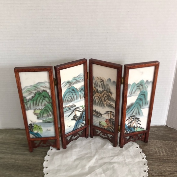 Vtg Hand Painted Asian Folding Tabletop Divider - Picture 4 of 15